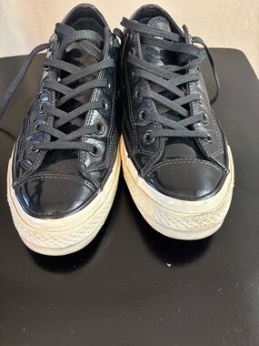 Converse Low Top Sneakers - Black Patent with White Sole
